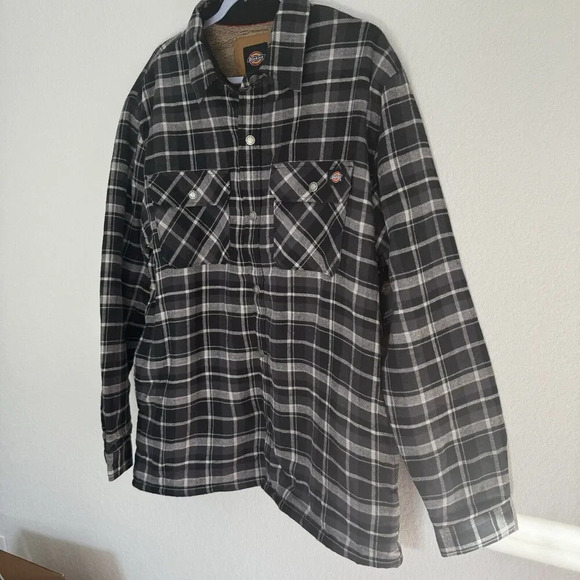 Dickies Mens Sherpa Lined Flannel Shirt Large Plaid Black - Picture 8 of 10